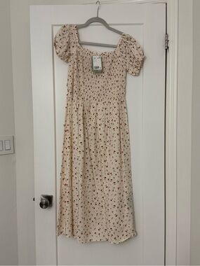 H&M Cream Maxi Dress with Red & Green Floral Print